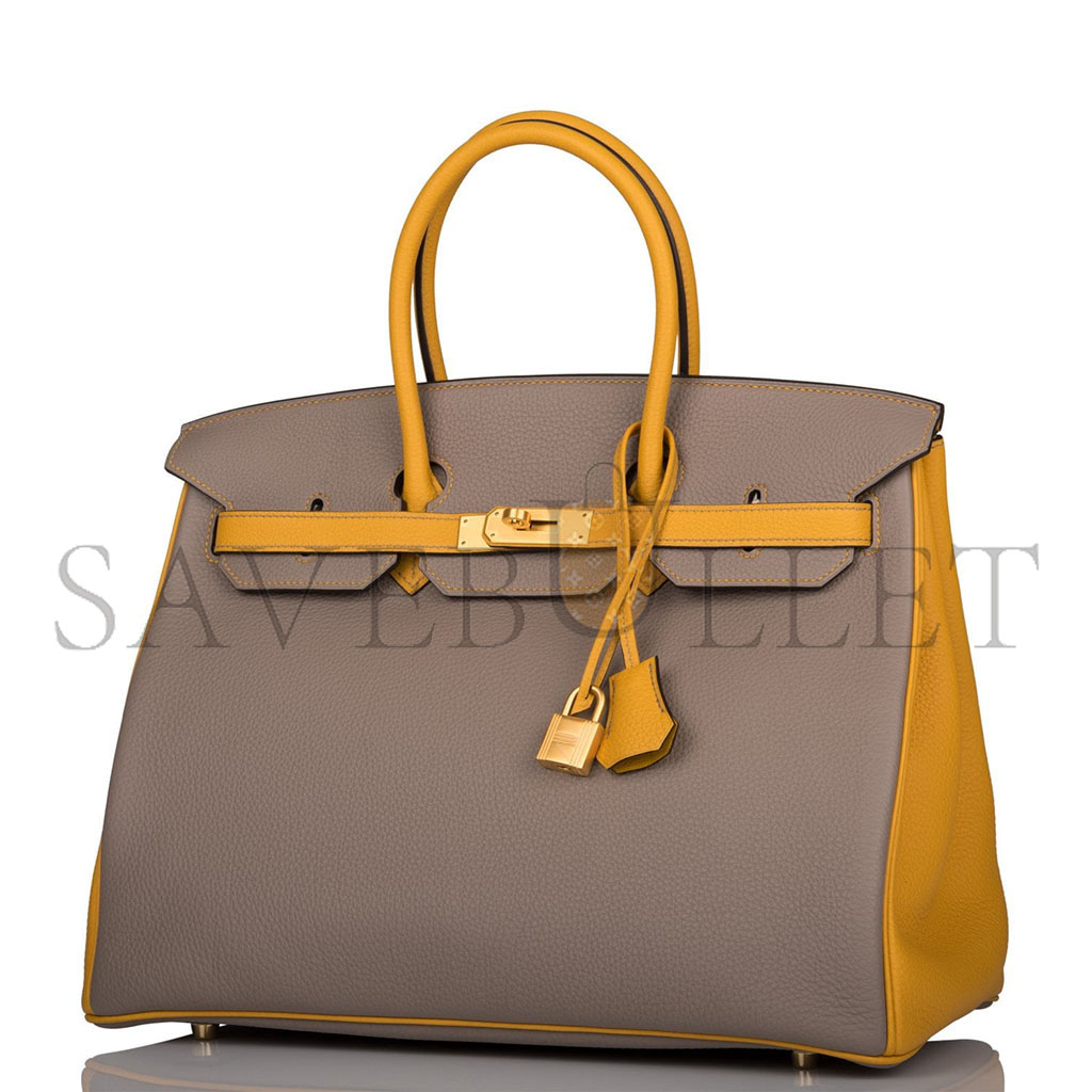 HERMÈS MASTER BIRKIN 30 EPSOM ASPHALT GREY AND AMBER YELLOW GOLD BUCKLE H028369CK15 (30*23*15cm)